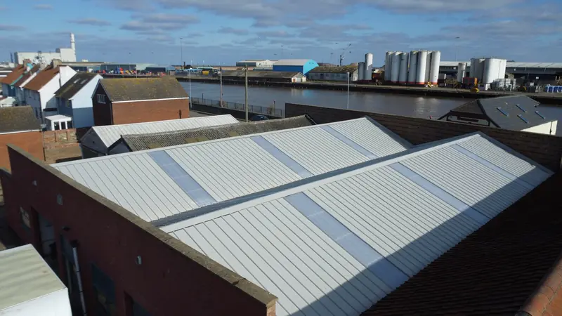 Completed single skin steel roof on a commercial building